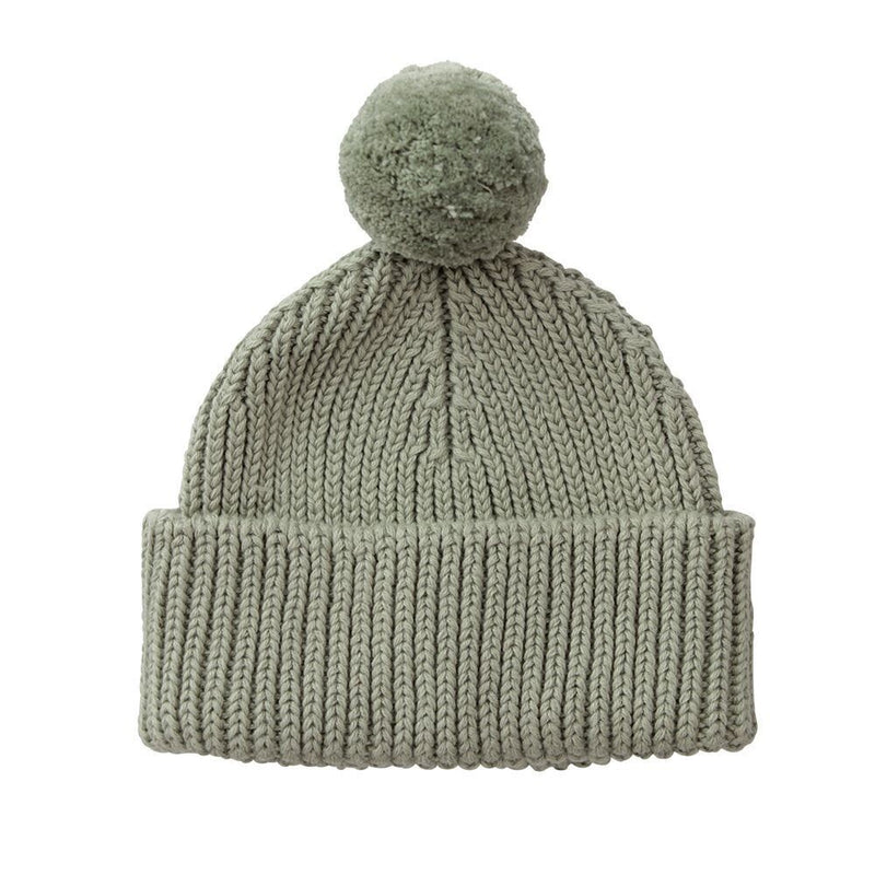 Peppi Rib Cotton Knit Hat Pom - Green