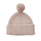 Peppi Rib Cotton Knit Hat Pom - Rice