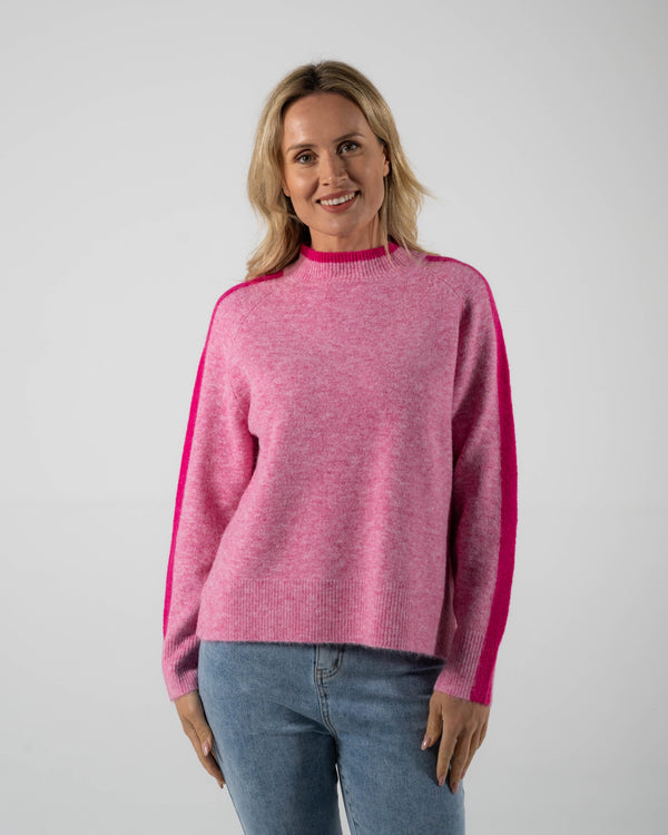 Mock Neck Trim Sweater - Raspberry