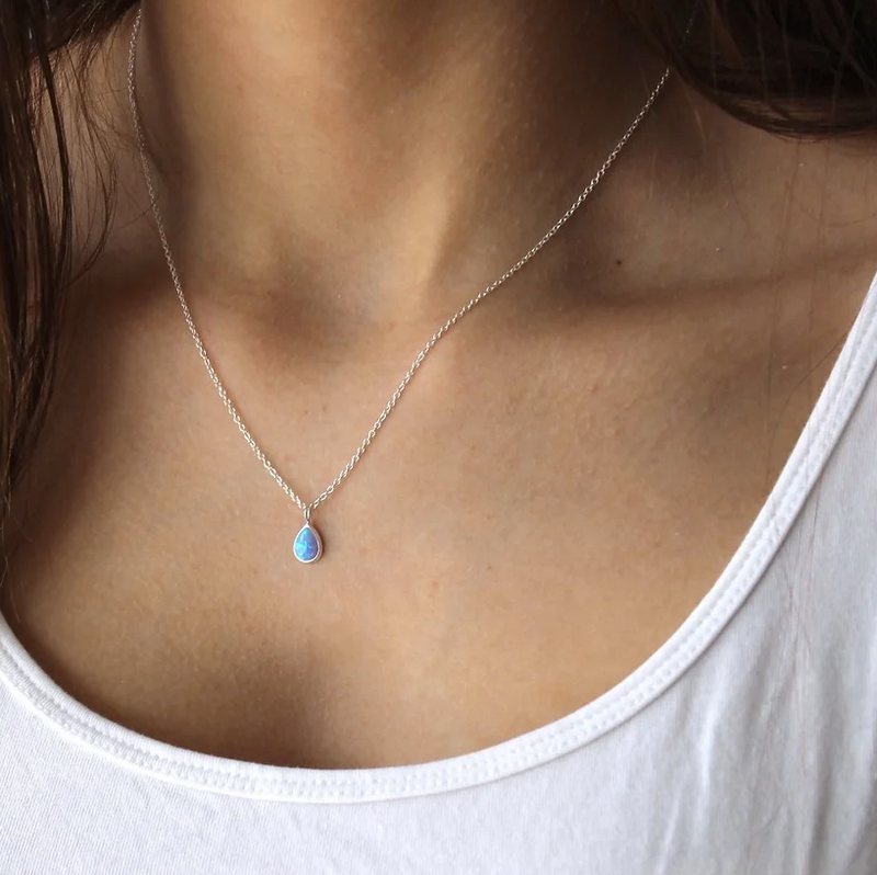 Deena Teardrop Opal Necklace - Blue