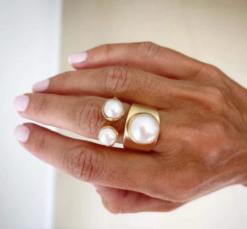 Double Pearl Ring Gold
