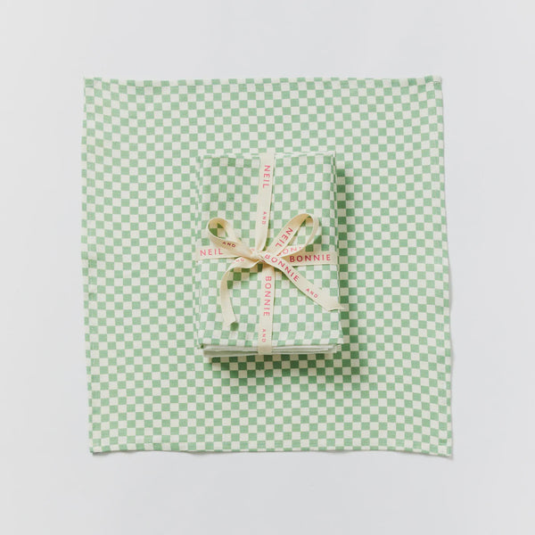 Tiny Checkers Sage napkins - set of 6