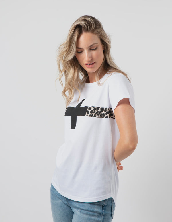 T-shirt - White with Leopard Stripe