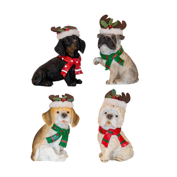 Resin Christmas Pet Dogs 4 Assorted