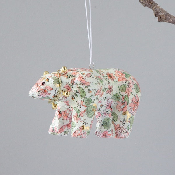 Floral Paper Mache Bear Ornament