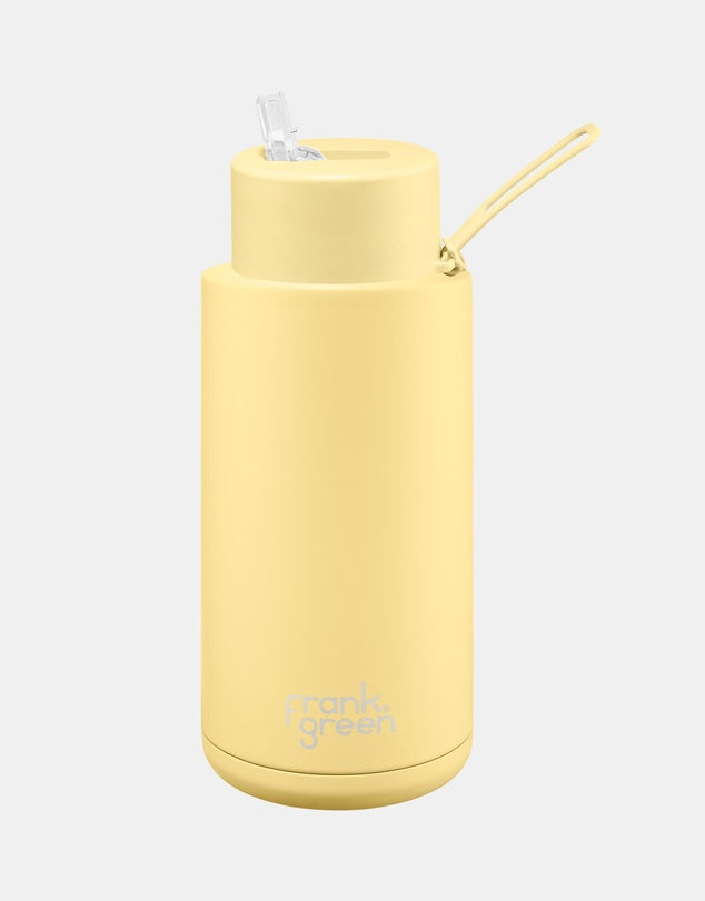 Ceramic Reusable Bottle with Straw Lid 1L - Buttermilk