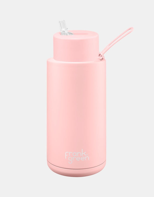 Ceramic Reusable Bottle with Straw Lid 1L - Blushed